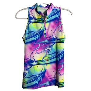 TZU TZU Womens Active stretch All over graphic print Golf tank top M zip sport